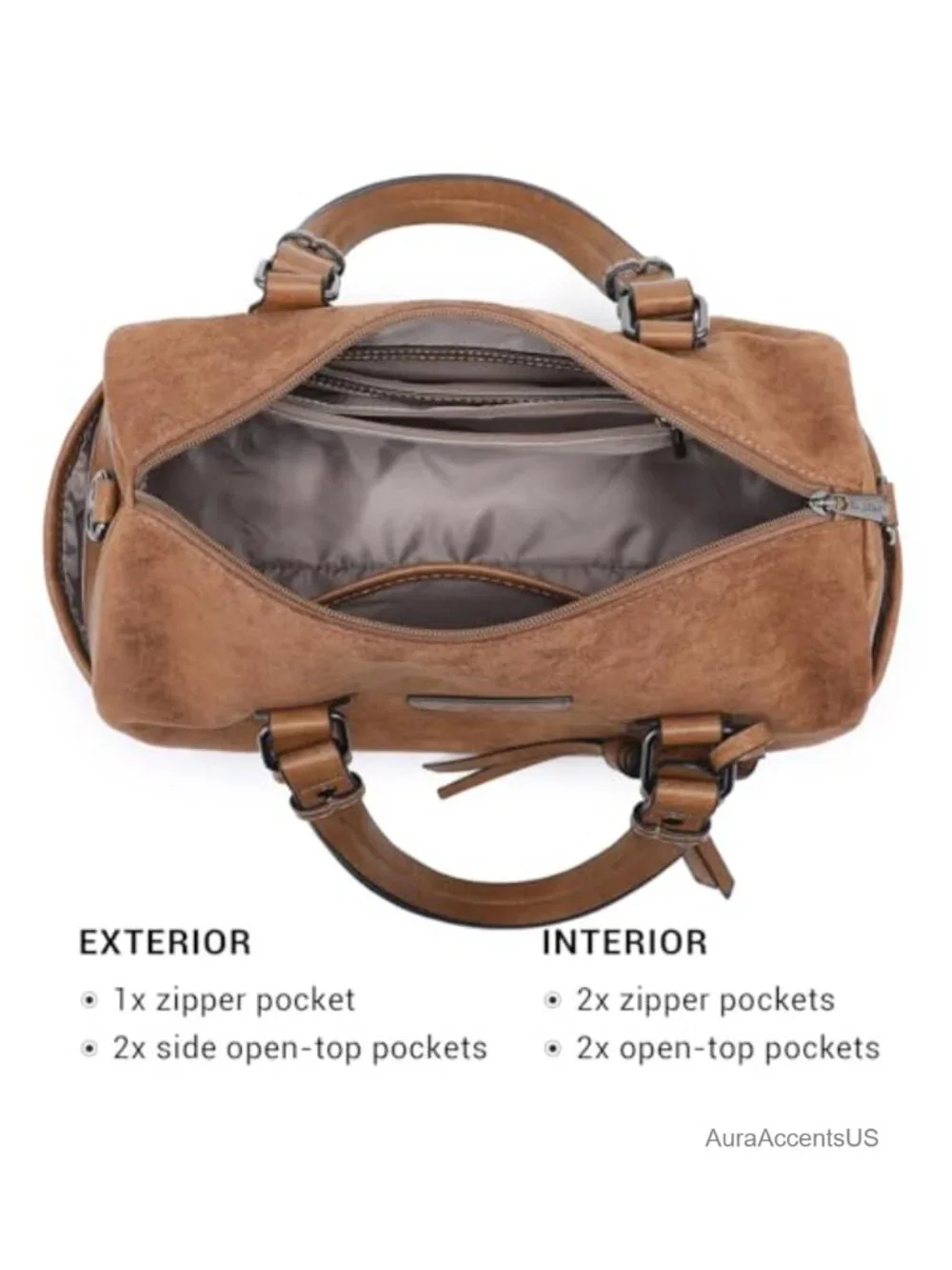 Soft Vegan Leather Barrel Satchel Tote with Top Handles